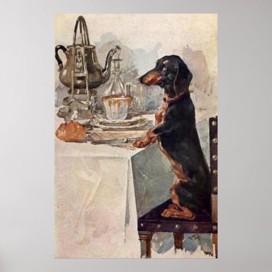  Cute Dachshund Drink Tea Poster Print (Voorkant)
