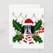 Cute Dachshund en Holly Wreath Kerstgroet Feestdagenkaart (Voorkant / Achterkant)