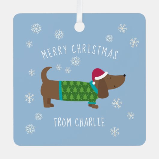 Cute Dachshund-fotokerstmis Metalen Ornament (Voorkant)