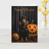 Cute Dachshund Halloween Kaart (Gele Bloem)