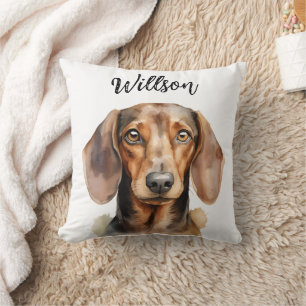 Cute Dachshund Hond Aquarel Kussen