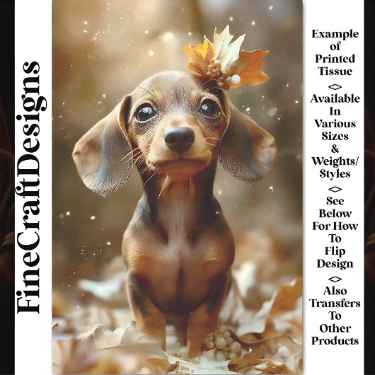 Cute Dachshund Hond, Bosgrond, Bladeren CF9 Découp Tissuepapier