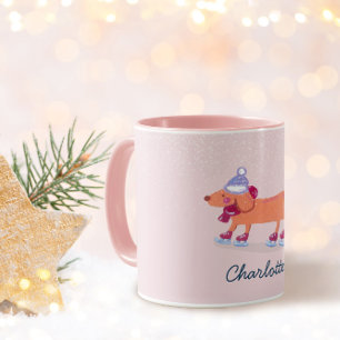 Cute Dachshund-hond IJsschaatsen Winter Naam Mok