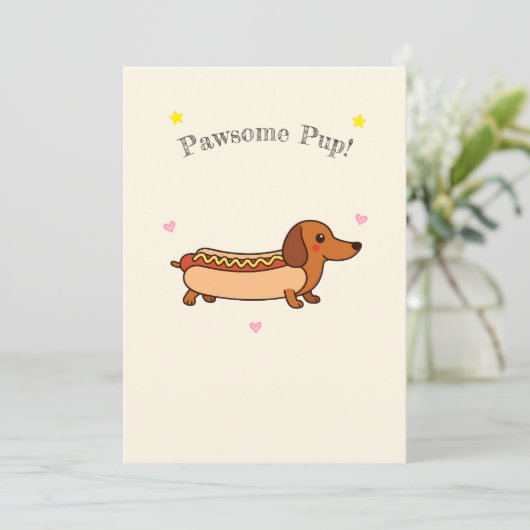 Cute dachshund hotdog holiday card feestdagenkaart (Staand voorkant)