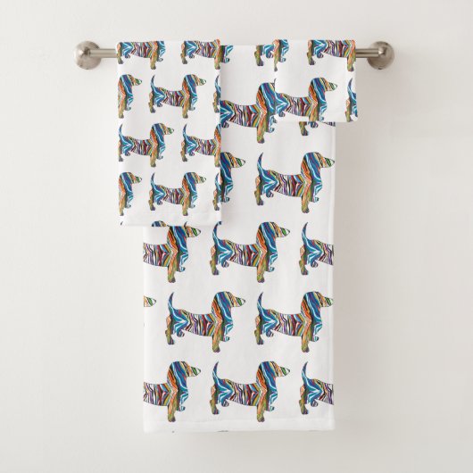 Cute Dachshund in een Psychedlic Zebra Pattern Bad Handdoek (Insitu)