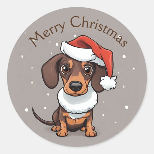 Cute Dachshund in Kerstmuts Kerststickers Ronde Sticker (Voorkant)