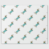 Cute dachshund in muntblauw cadeaupapier (Vlak)