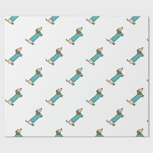Cute dachshund in muntblauw cadeaupapier (Vlak)