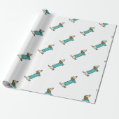 Cute dachshund in muntblauw cadeaupapier (Uitgerold)
