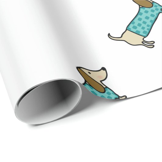 Cute dachshund in muntblauw cadeaupapier (Rol Hoek)