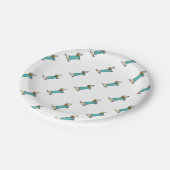 Cute dachshund in muntblauw papieren bordje (Gekanteld)