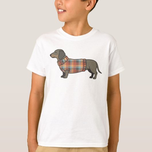 Cute Dachshund in Plaid Sweater Dog Lover Kids T-S T-shirt (Voorkant)