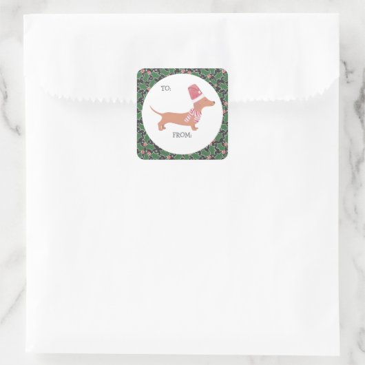 Cute Dachshund Kerstmis Vierkante Sticker (Tas)