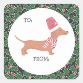 Cute Dachshund Kerstmis Vierkante Sticker (Voorkant)