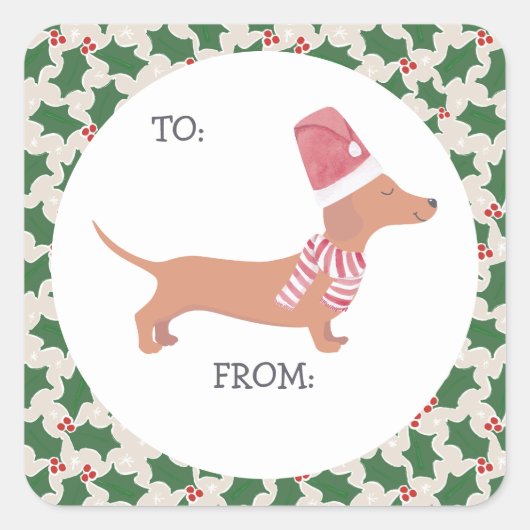 Cute Dachshund Kerstmis Vierkante Sticker (Voorkant)