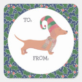 Cute Dachshund Kerstmis Vierkante Sticker (Voorkant)