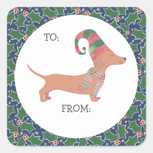 Cute Dachshund Kerstmis Vierkante Sticker (Voorkant)