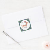 Cute Dachshund Kerstmis Vierkante Sticker (Envelop)