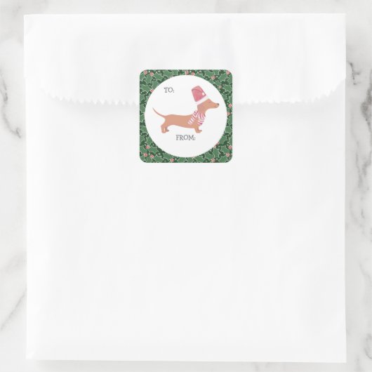 Cute Dachshund Kerstmis Vierkante Sticker (Tas)