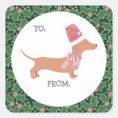 Cute Dachshund Kerstmis Vierkante Sticker (Voorkant)