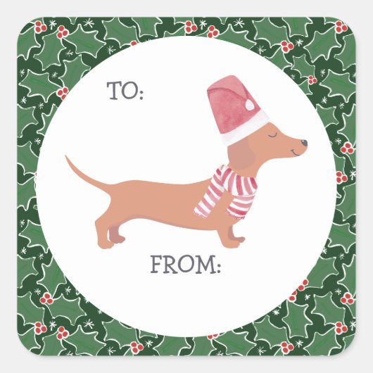 Cute Dachshund Kerstmis Vierkante Sticker (Voorkant)