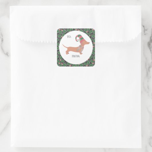 Cute Dachshund Kerstmis Vierkante Sticker (Tas)