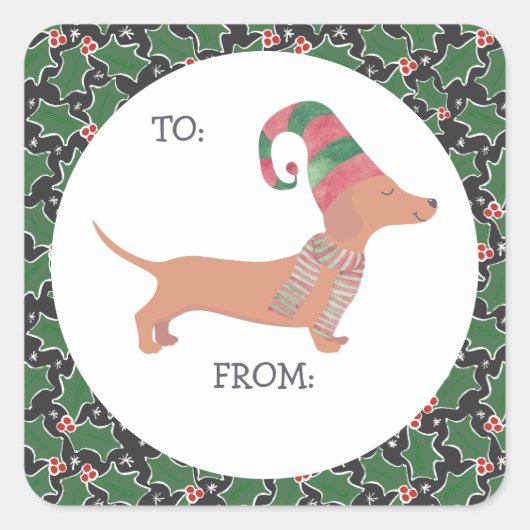 Cute Dachshund Kerstmis Vierkante Sticker (Voorkant)