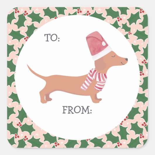 Cute Dachshund Kerstmis Vierkante Sticker (Voorkant)