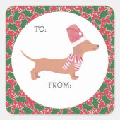 Cute Dachshund Kerstmis Vierkante Sticker (Voorkant)