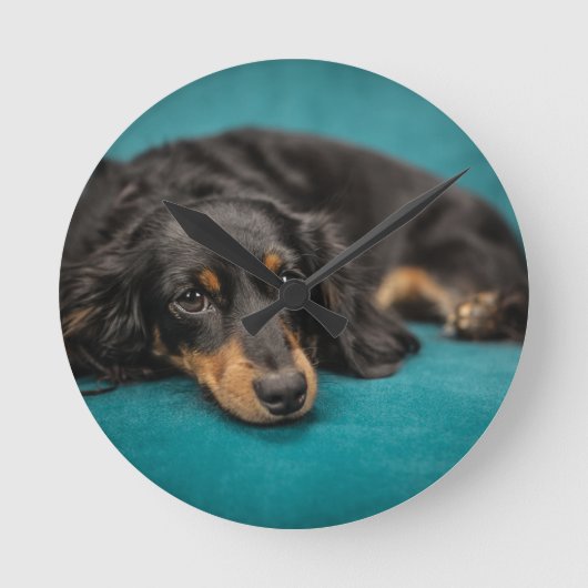 Cute Dachshund Laying Down Ronde Klok (Voorkant)