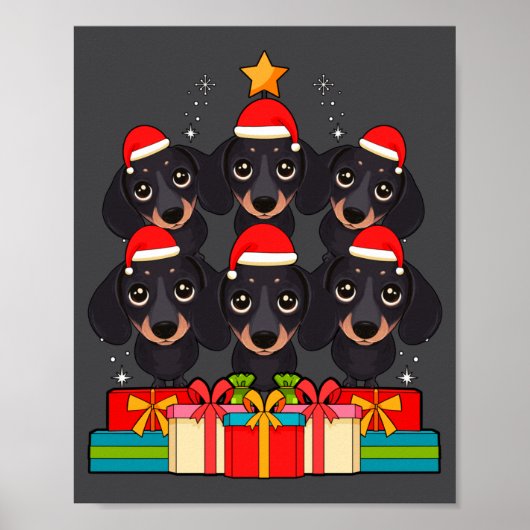 Cute Dachshund Le Doxie Christmas Tree Xmas Hat Lo Poster (Voorkant)