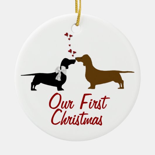 Cute Dachshund Lovers First kerstversiering Keramisch Ornament (Voorkant)