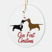 Cute Dachshund Lovers First kerstversiering Keramisch Ornament (Links)