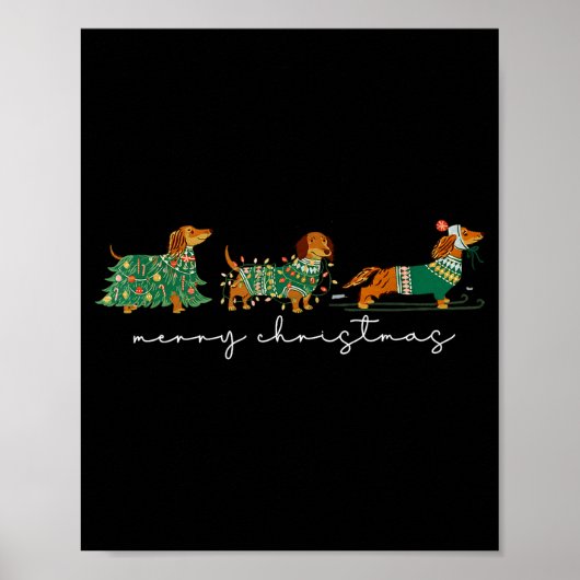 Cute Dachshund Merry Christmas Weiner Dog Lover Xm Poster (Voorkant)