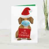 Cute Dachshund met gezichtsmasker- Merry Christmas Feestdagen Kaart (Voorkant)