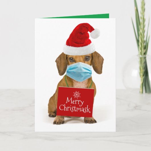 Cute Dachshund met gezichtsmasker- Merry Christmas Feestdagen Kaart (Voorkant)