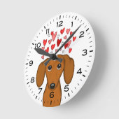 Cute Dachshund met Hearts Wiener Dog Ronde Klok (Hoek)