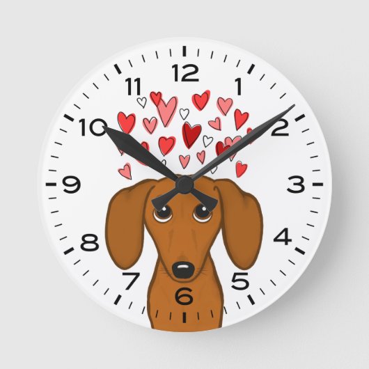 Cute Dachshund met Hearts Wiener Dog Ronde Klok (Voorkant)