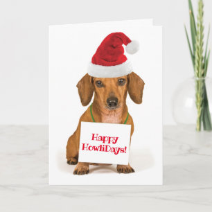 Cute Dachshund met Santa Hat Happy HowliDays Feestdagen Kaart