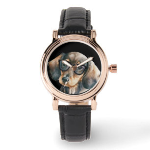 Cute Dachshund met zwarte glazen Horloge