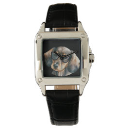 Cute Dachshund met zwarte glazen Horloge