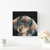 Cute Dachshund met zwarte glazen Vierkante Klok (Huis)
