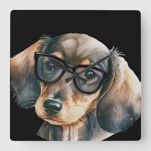 Cute Dachshund met zwarte glazen Vierkante Klok (Voorkant)