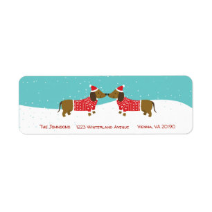 Cute dachshund op het etiket met winterkerst