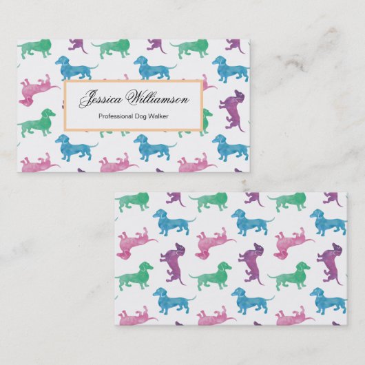 Cute Dachshund Pastel Colored Dog Walker Visitekaartje (Voorkant / Achterkant)