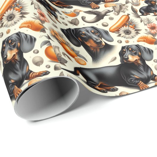 Cute Dachshund Pattern Cadeaupapier (Rol Hoek)
