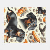Cute Dachshund Pattern Fleece Deken (Voorkant (Horizontaal))