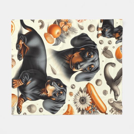 Cute Dachshund Pattern Fleece Deken (Voorkant (Horizontaal))