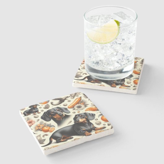 Cute Dachshund Pattern Stenen Onderzetter (Zijkant)