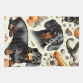 Cute Dachshund Pattern Theedoek (Horizontaal)